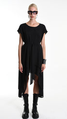 A34B W500425 DRESS Asymmetric Georgette Black