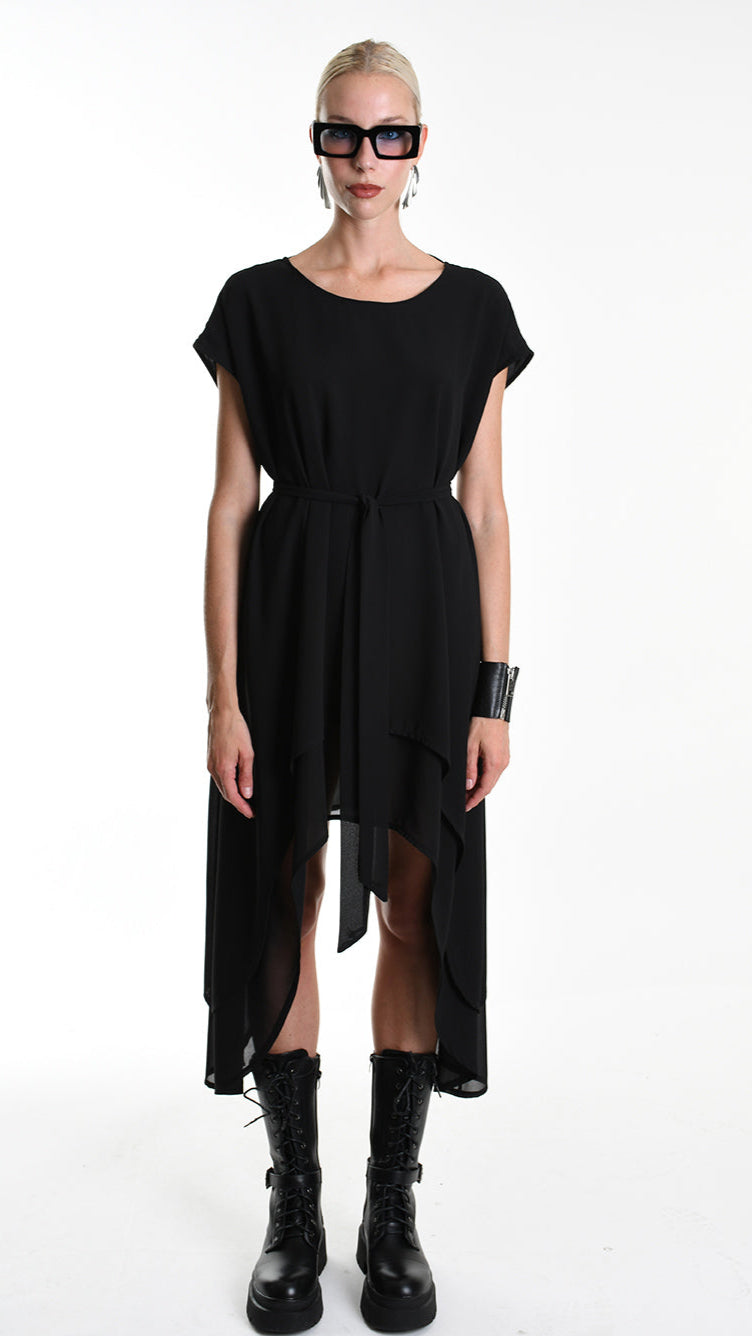 A34B W500425 DRESS Asymmetric Georgette Black