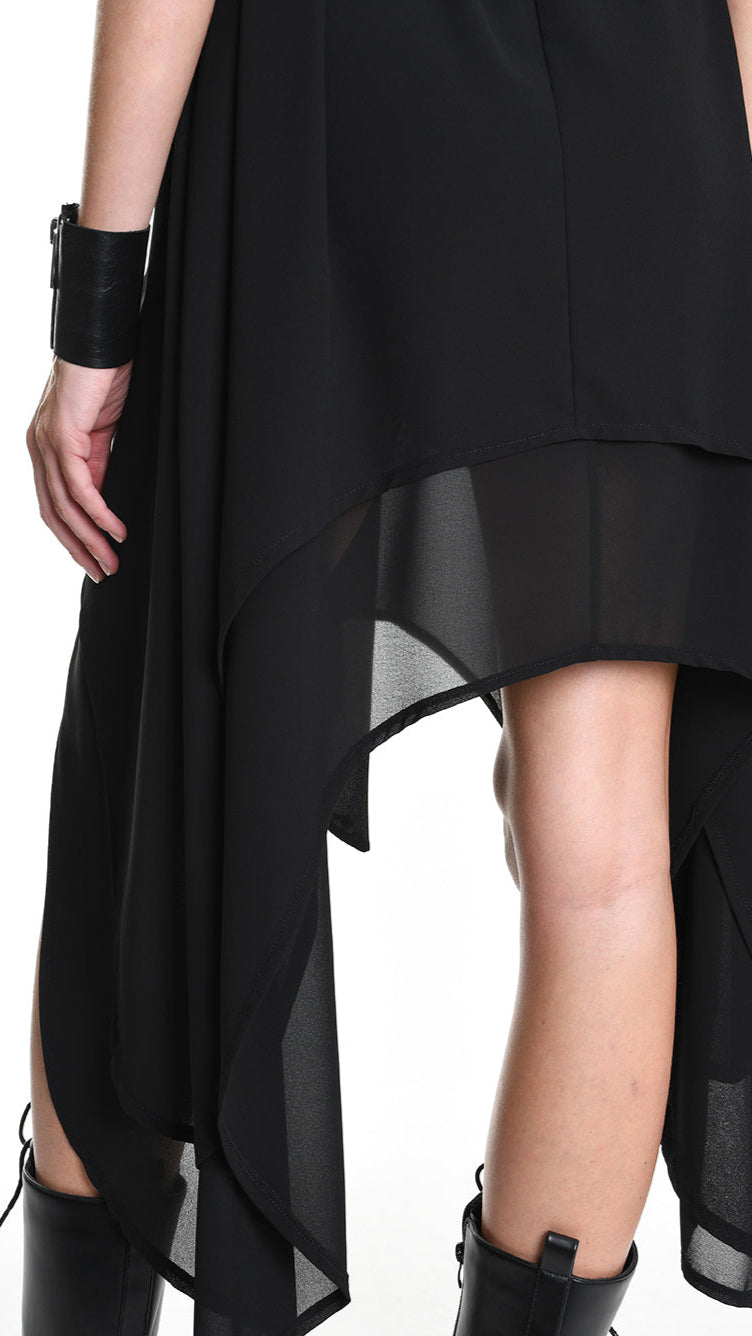 A34B W500425 DRESS Asymmetric Georgette Black