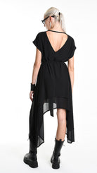 A34B W500425 DRESS Asymmetric Georgette Black