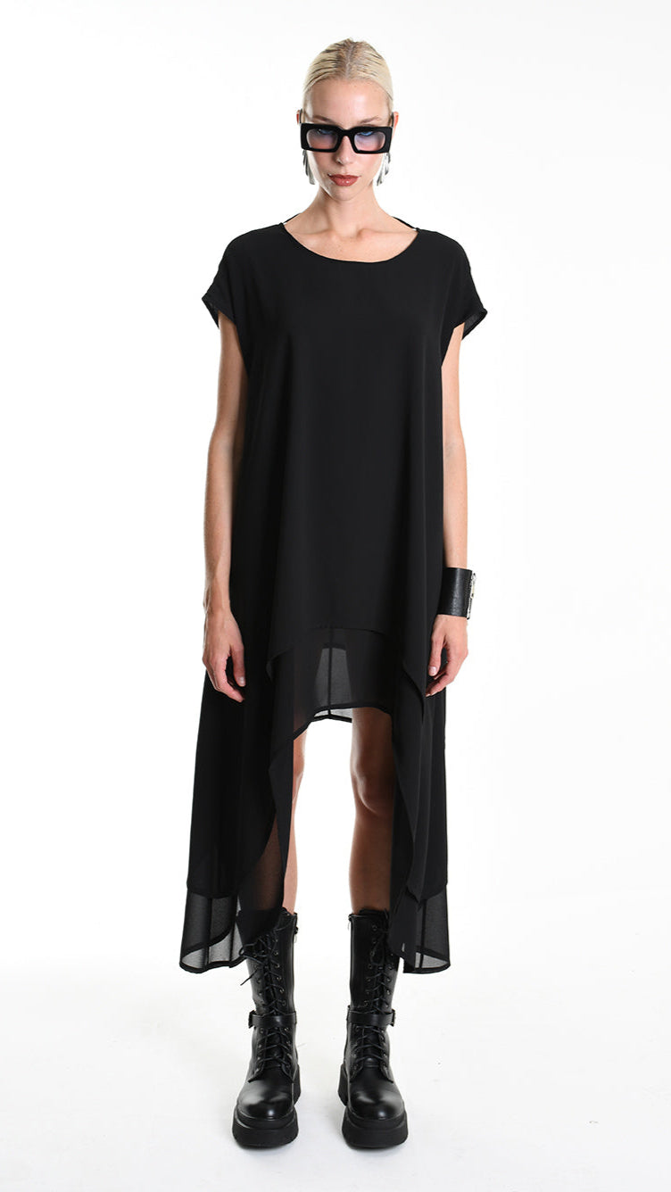 A34B W500425 DRESS Asymmetric Georgette Black