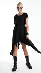 A34B W500425 DRESS Asymmetric Georgette Black