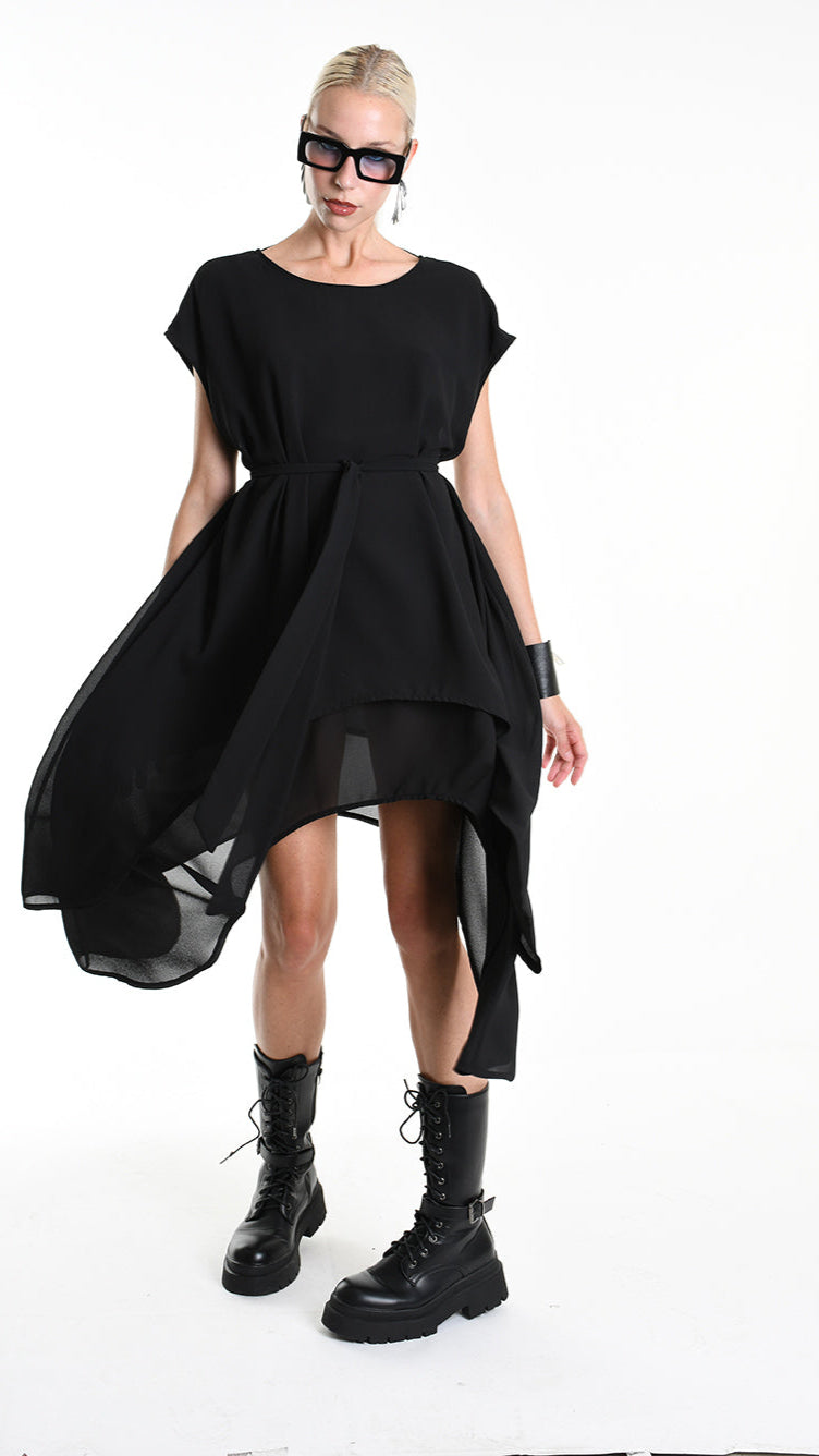 A34B W500425 DRESS Asymmetric Georgette Black