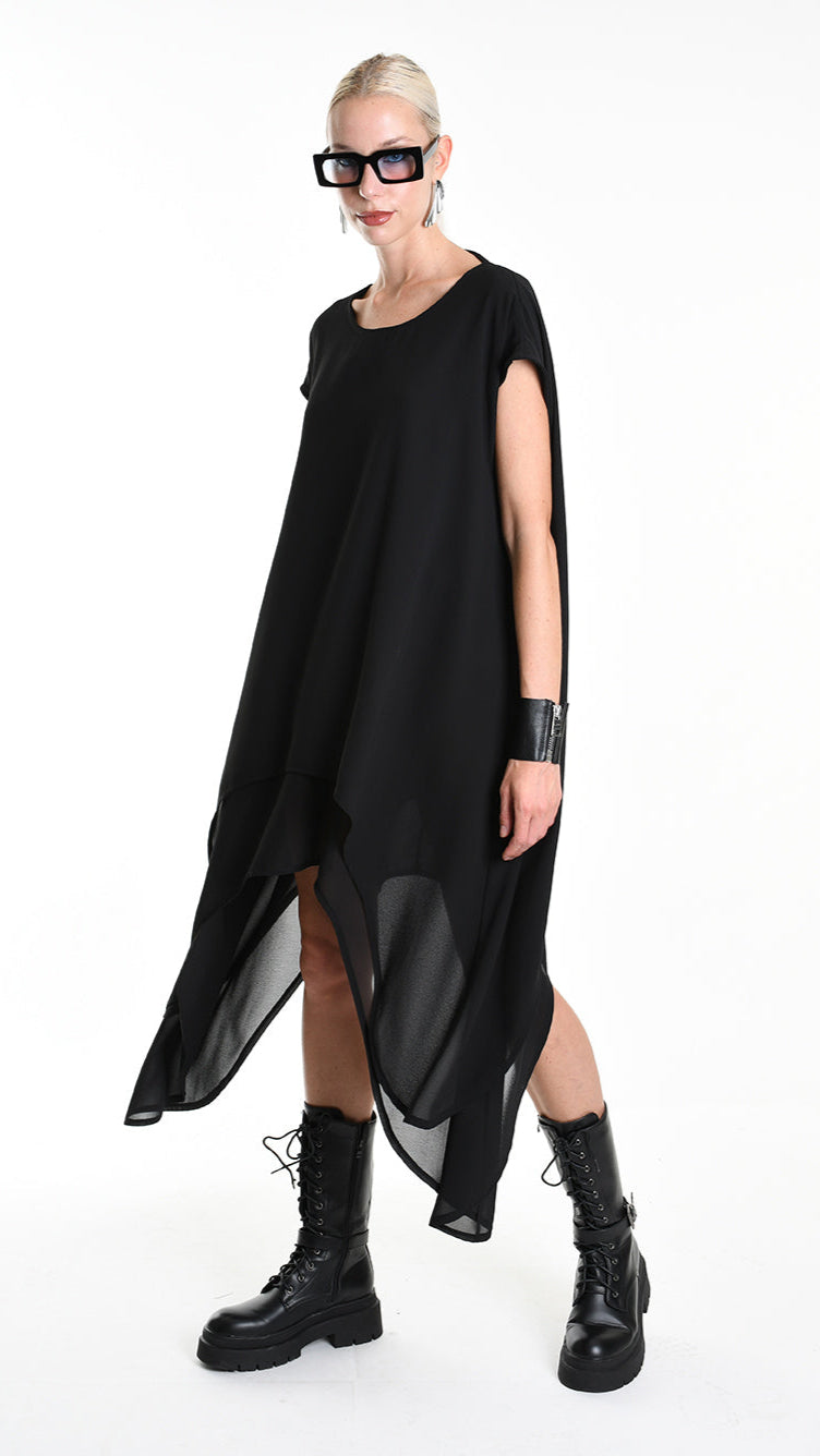 A34B W500425 DRESS Asymmetric Georgette Black
