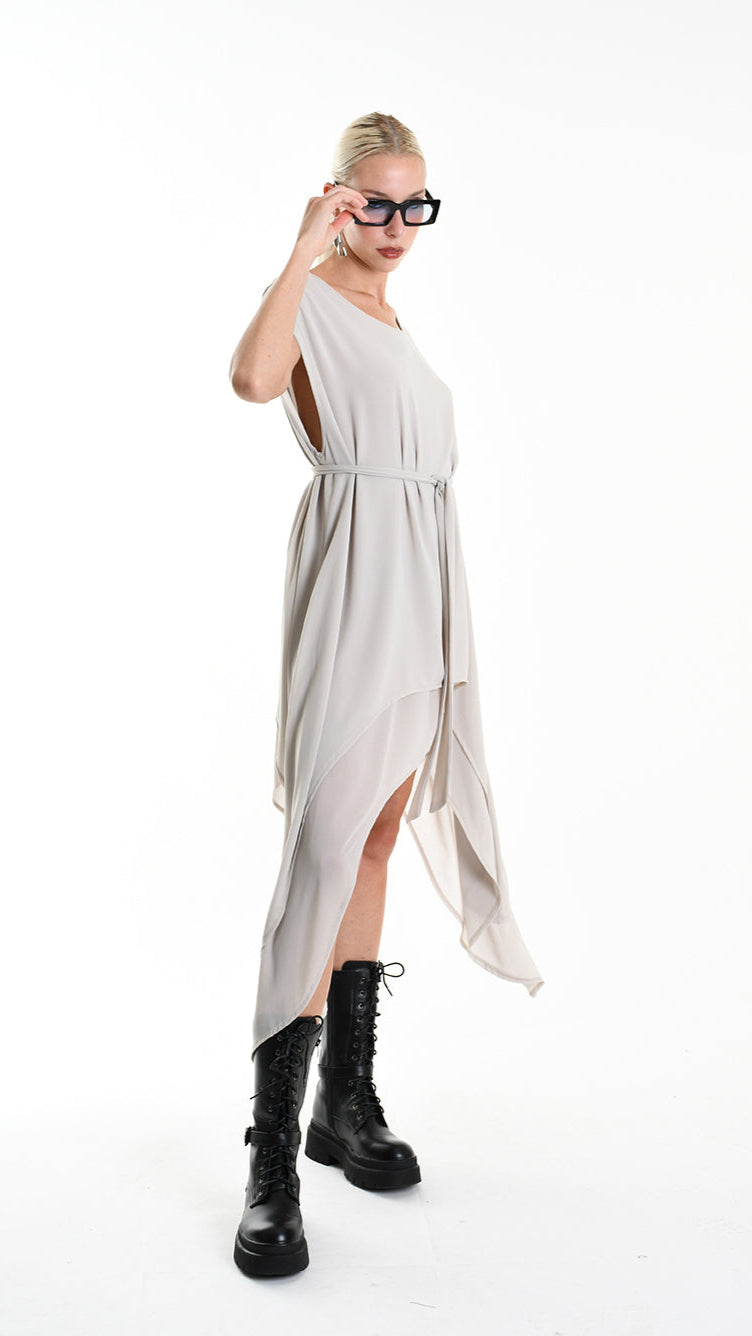 A34B W500425 DRESS Asymmetric Georgette Sand