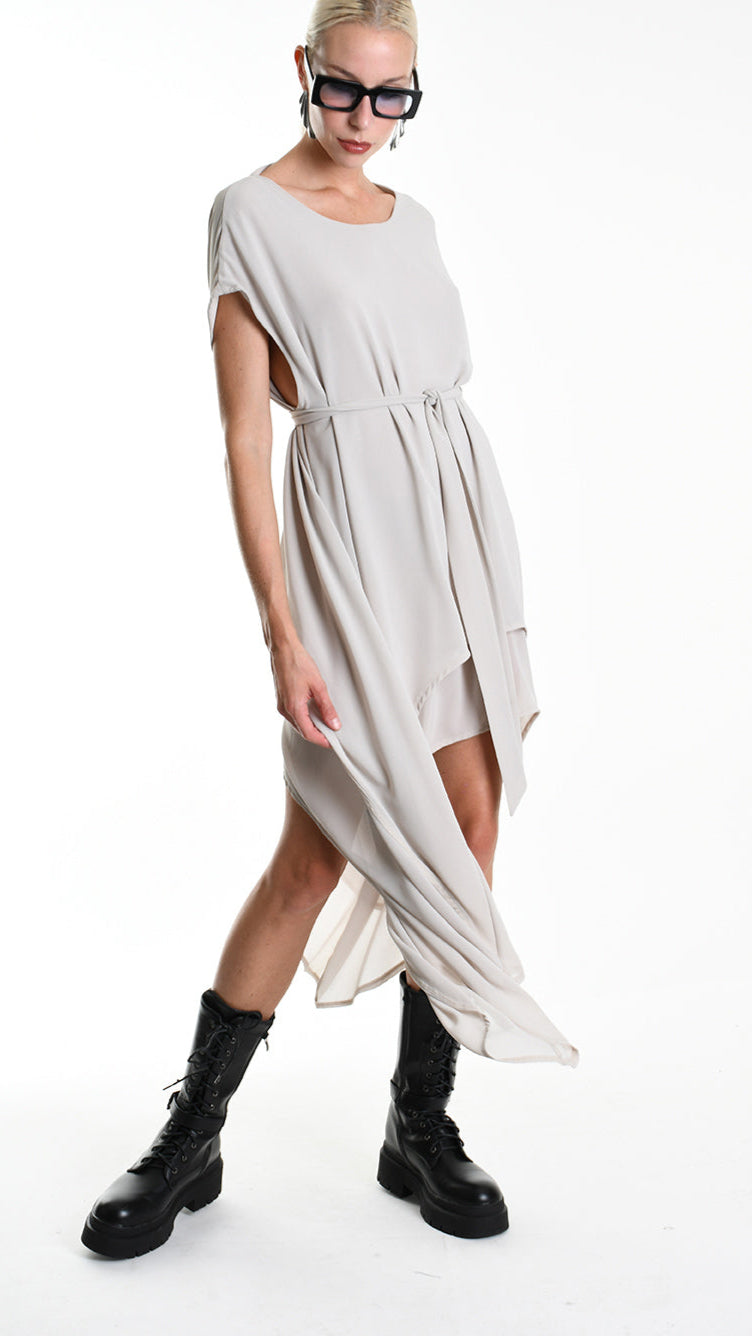 A34B W500425 DRESS Asymmetric Georgette Sand