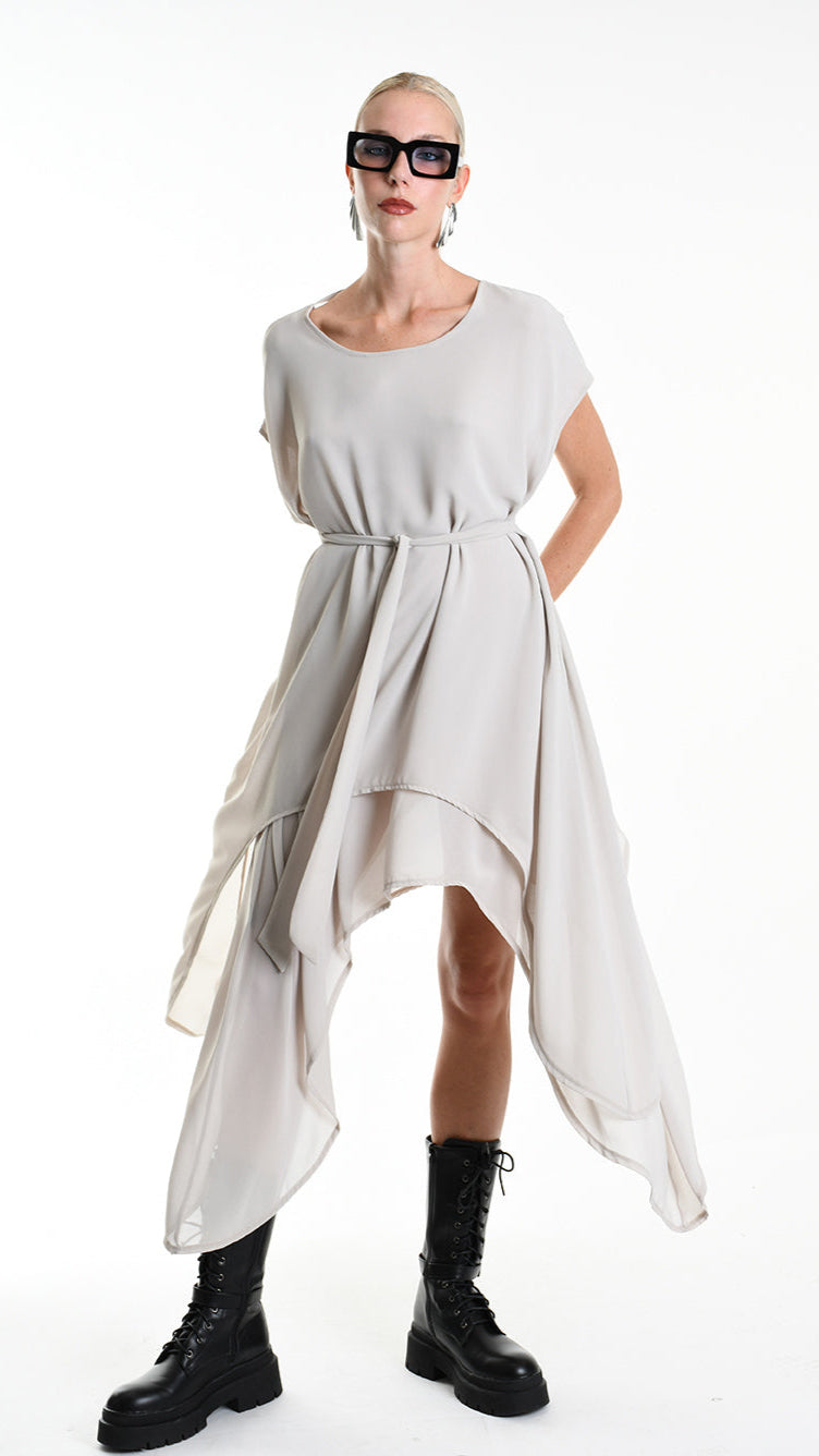 A34B W500425 DRESS Asymmetric Georgette Sand