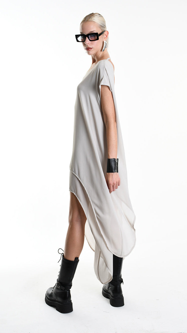 A34B W500425 DRESS Asymmetric Georgette Sand