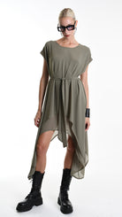 A34B W500425 DRESS Asymmetric Georgette Green