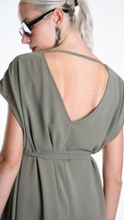 A34B W500425 DRESS Asymmetric Georgette Green