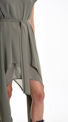 A34B W500425 DRESS Asymmetric Georgette Green