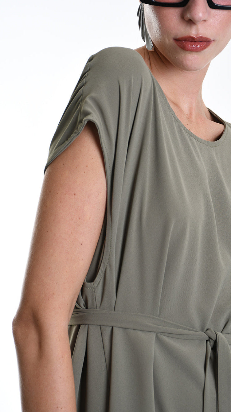 A34B W500425 DRESS Asymmetric Georgette Green