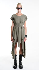 A34B W500425 DRESS Asymmetric Georgette Green