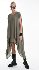 A34B W500425 DRESS Asymmetric Georgette Green