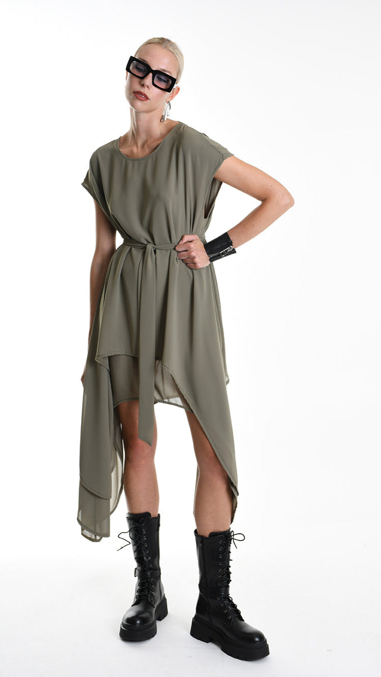 A34B W500425 DRESS Asymmetric Georgette Green