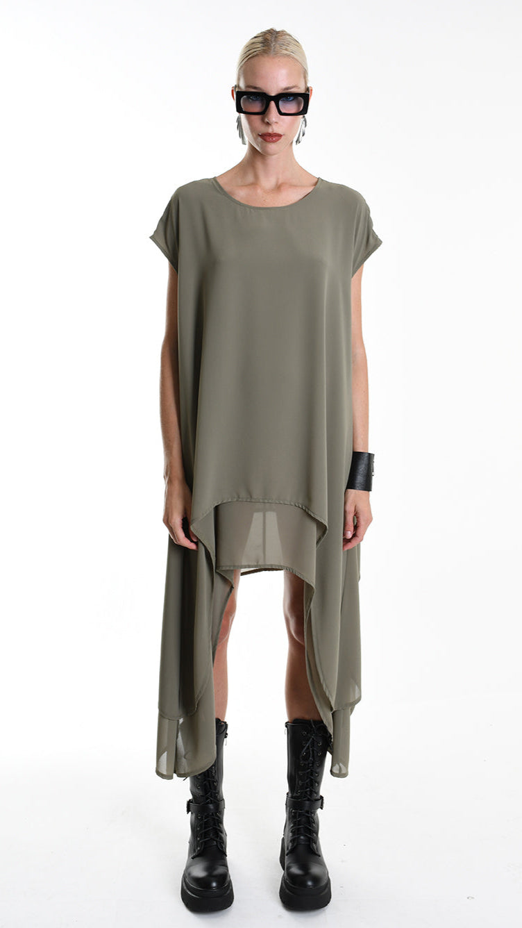 A34B W500425 DRESS Asymmetric Georgette Green