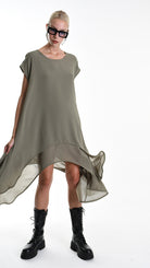 A34B W500425 DRESS Asymmetric Georgette Green