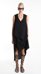 A34B W502025 DRESS Over Asymmetric Linen Cotton Black