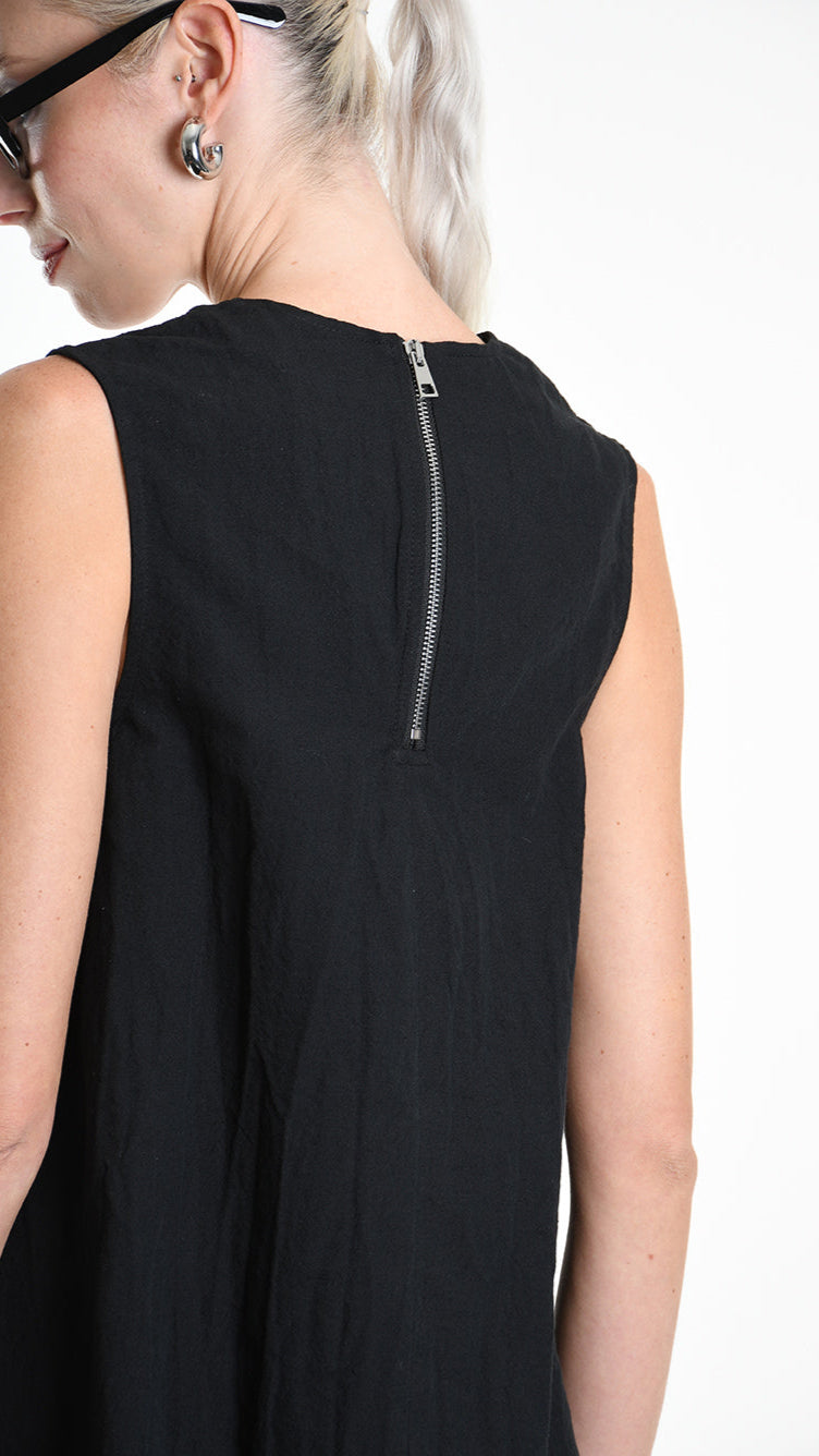 A34B W502025 DRESS Over Asymmetric Linen Cotton Black