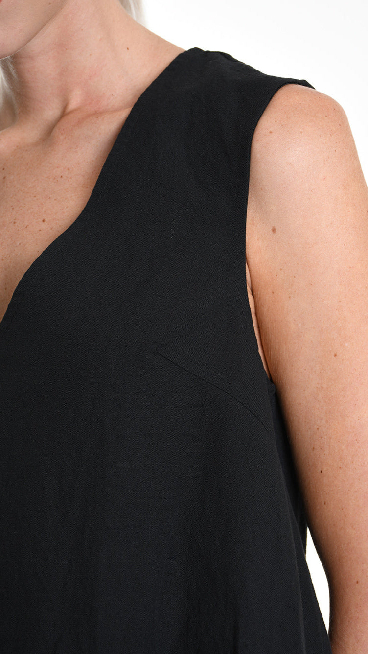 A34B W502025 DRESS Over Asymmetric Linen Cotton Black