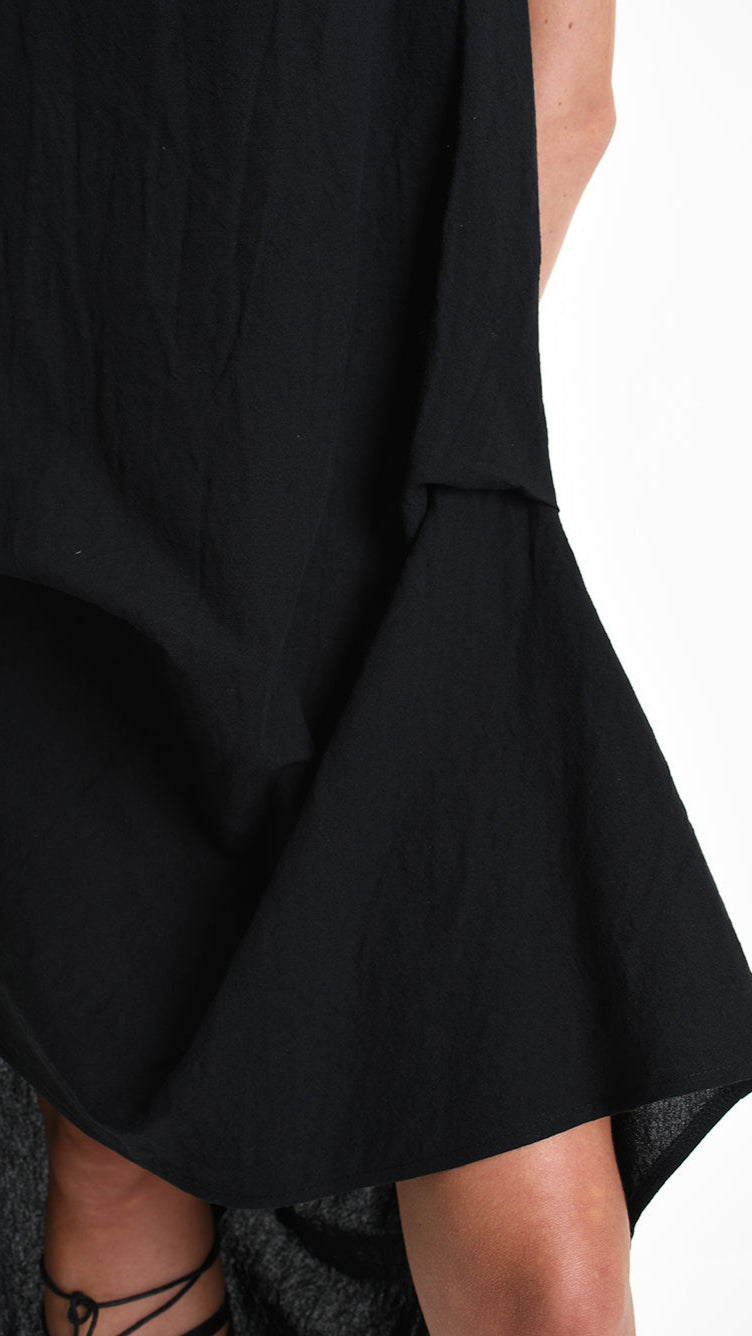 A34B W502025 DRESS Over Asymmetric Linen Cotton Black