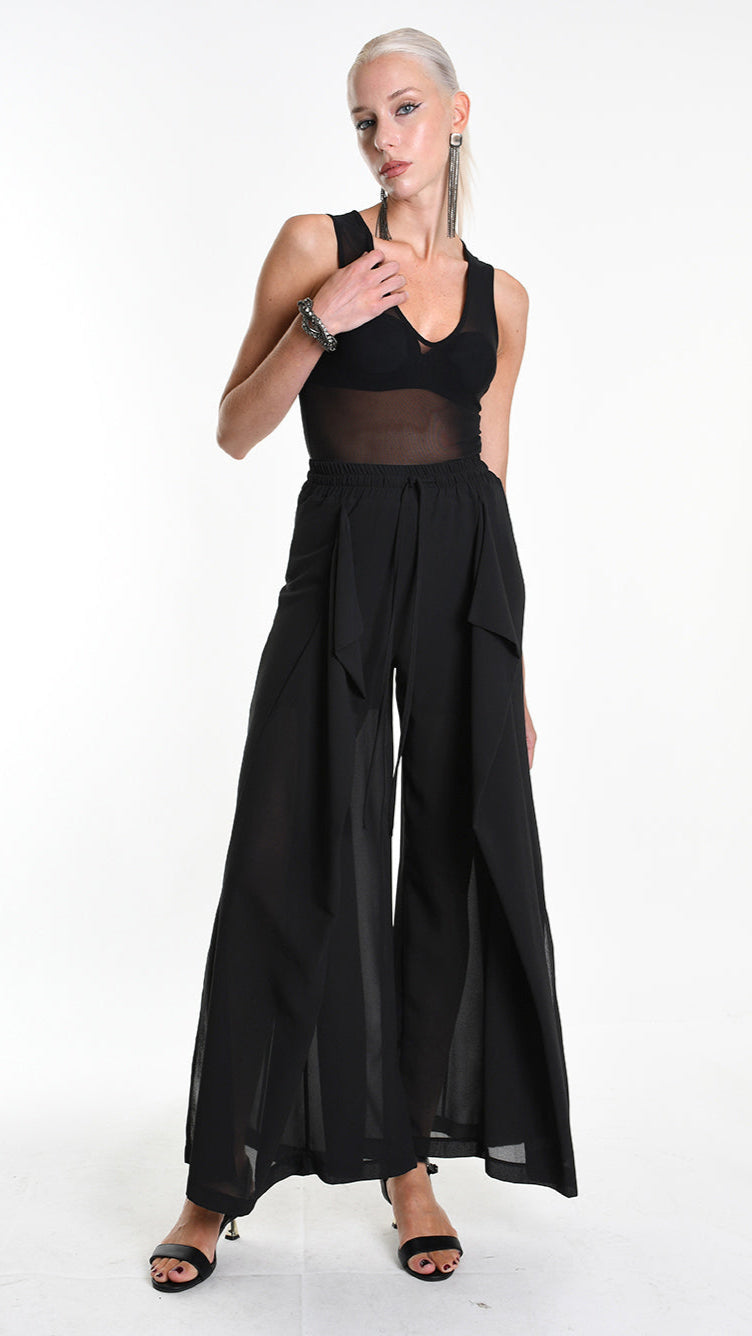 A34B W505725 TROUSER Wide Georgette Black