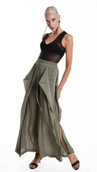 A34B W505725 TROUSER Wide Georgette Green