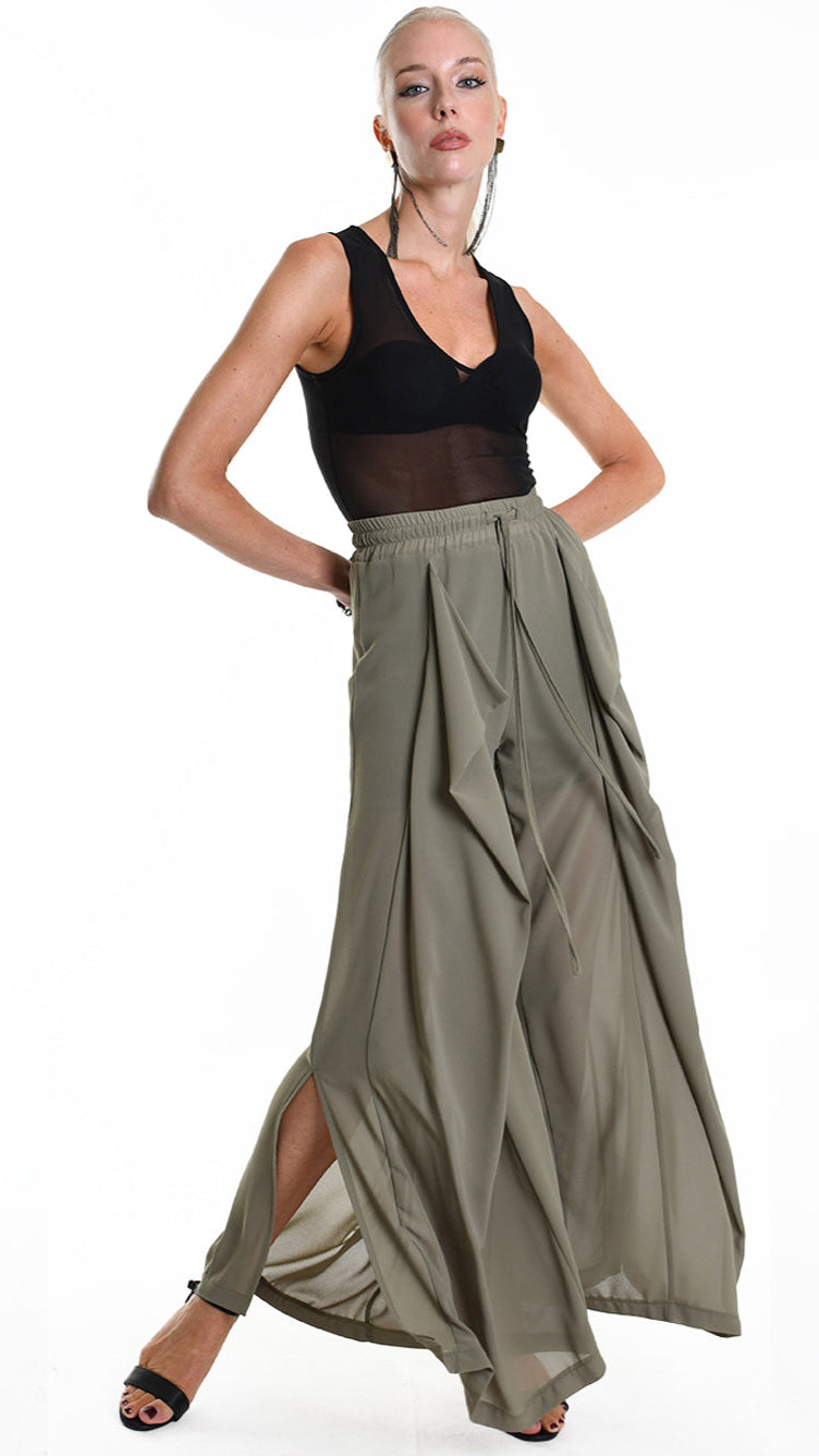 A34B W505725 TROUSER Wide Georgette Green