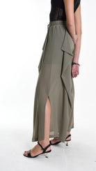 A34B W505725 TROUSER Wide Georgette Green