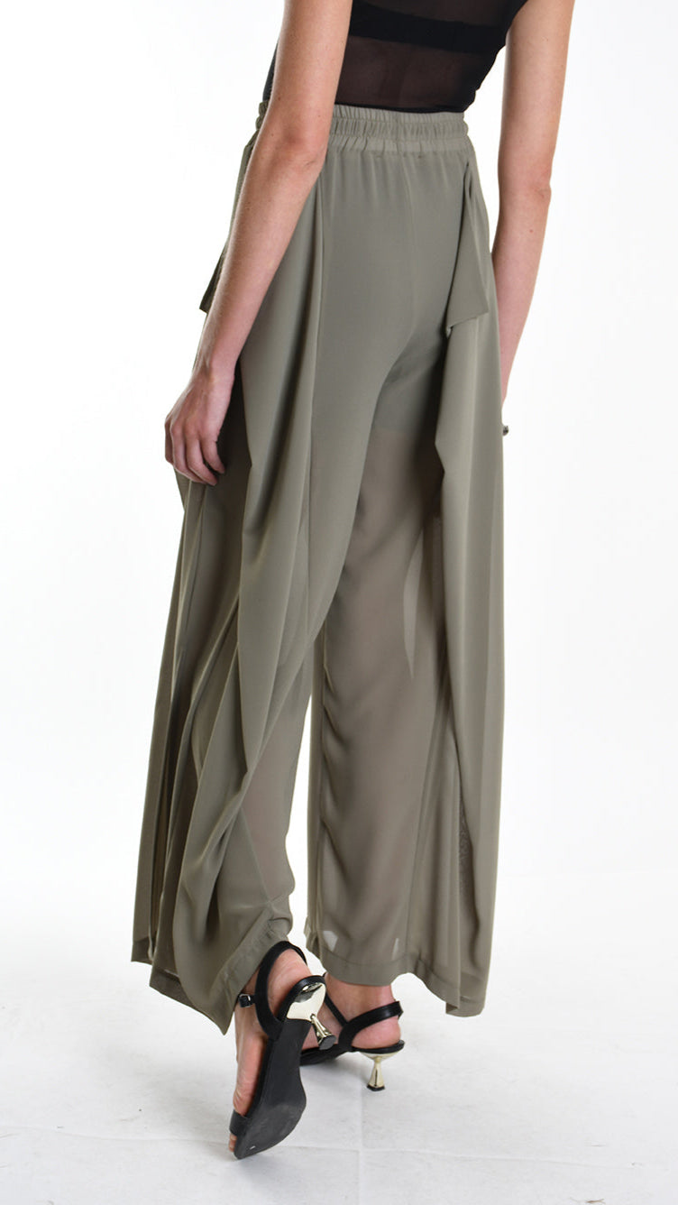 A34B W505725 TROUSER Wide Georgette Green