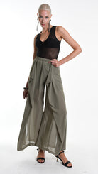 A34B W505725 TROUSER Wide Georgette Green