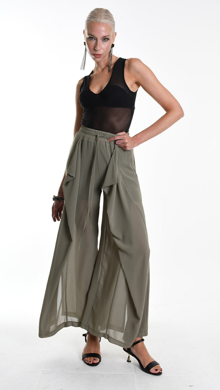 A34B W505725 TROUSER Wide Georgette Green