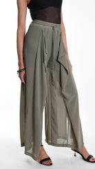 A34B W505725 TROUSER Wide Georgette Green