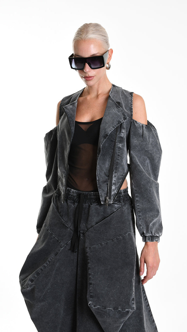 A34B W506025 JACKET Skinny Gabardina Cotton Marmorized Grey