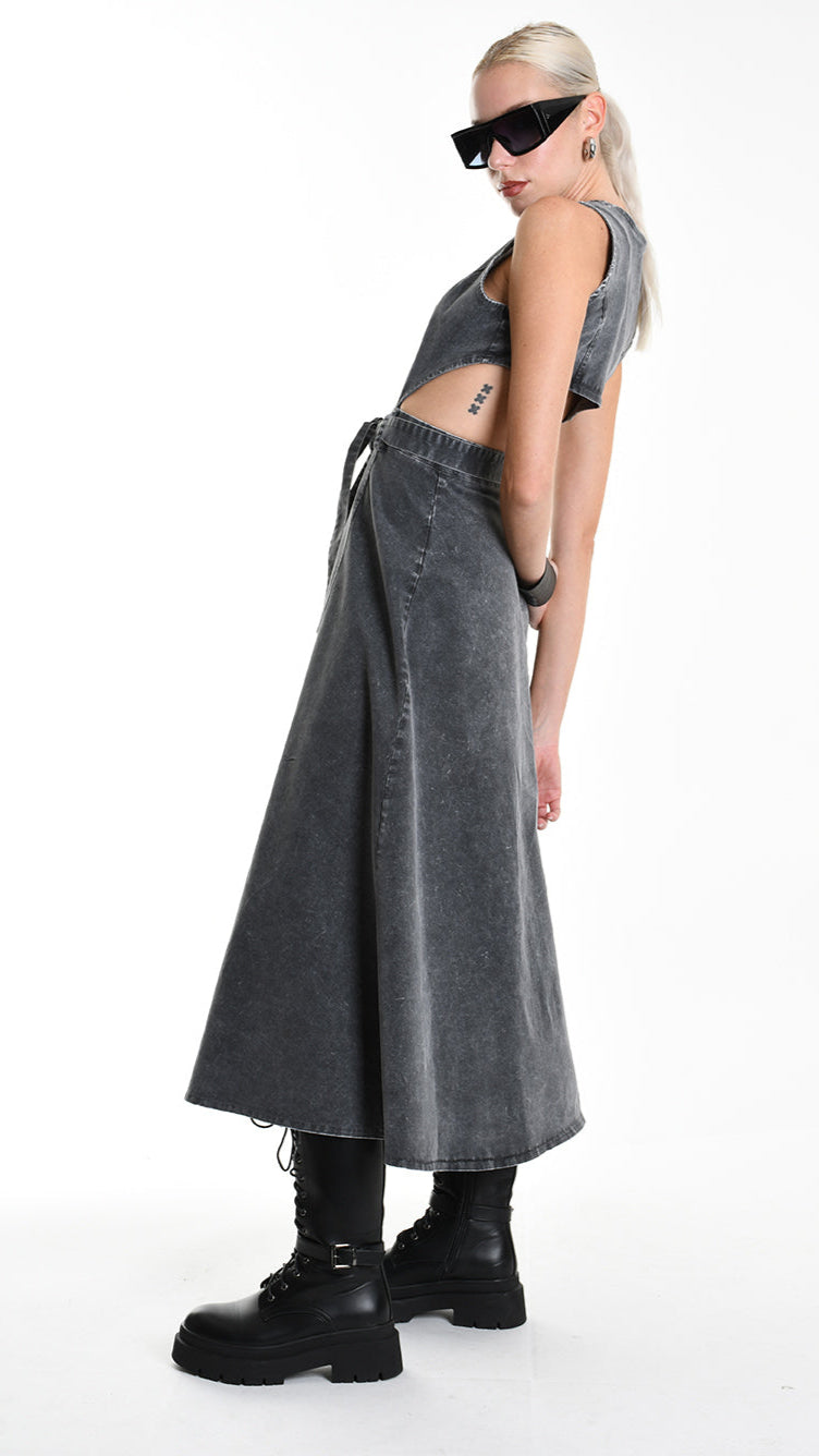 A34B W506125 DRESS Gabardina Cotton Marmorized Grey