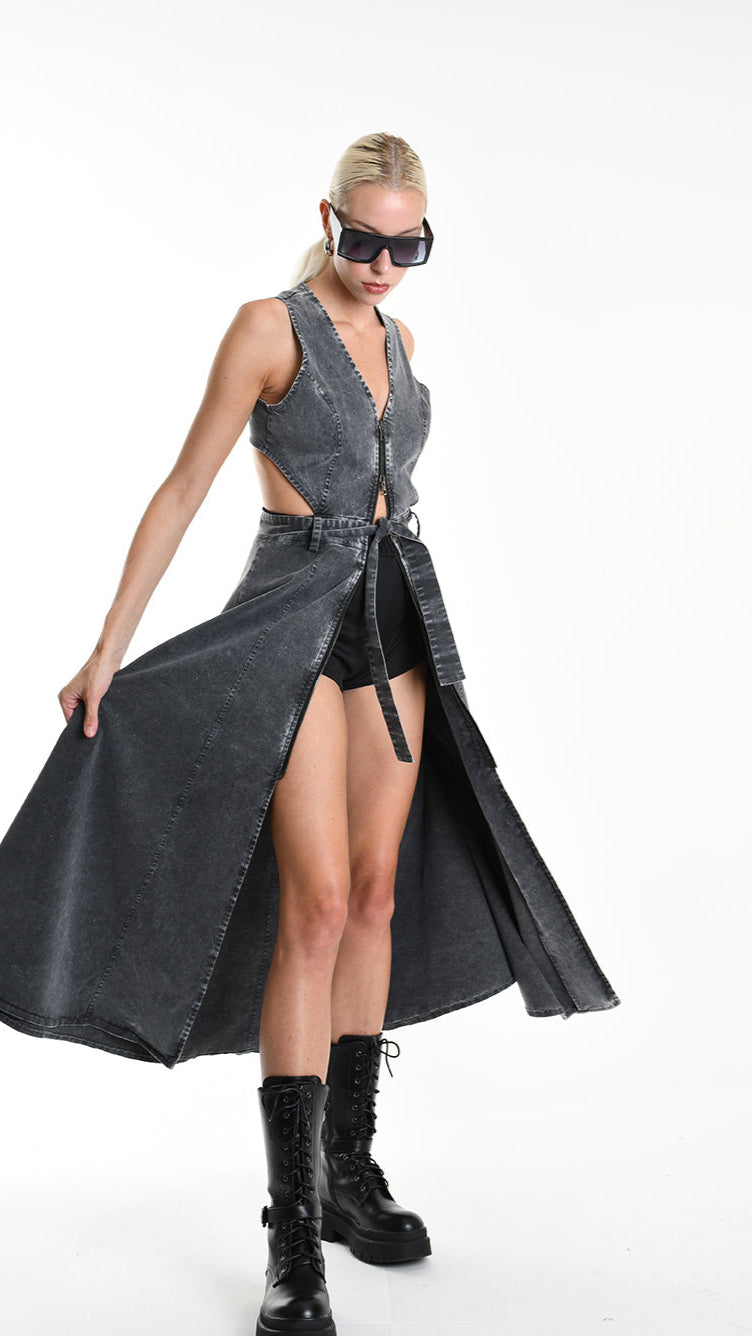 A34B W506125 DRESS Gabardina Cotton Marmorized Grey