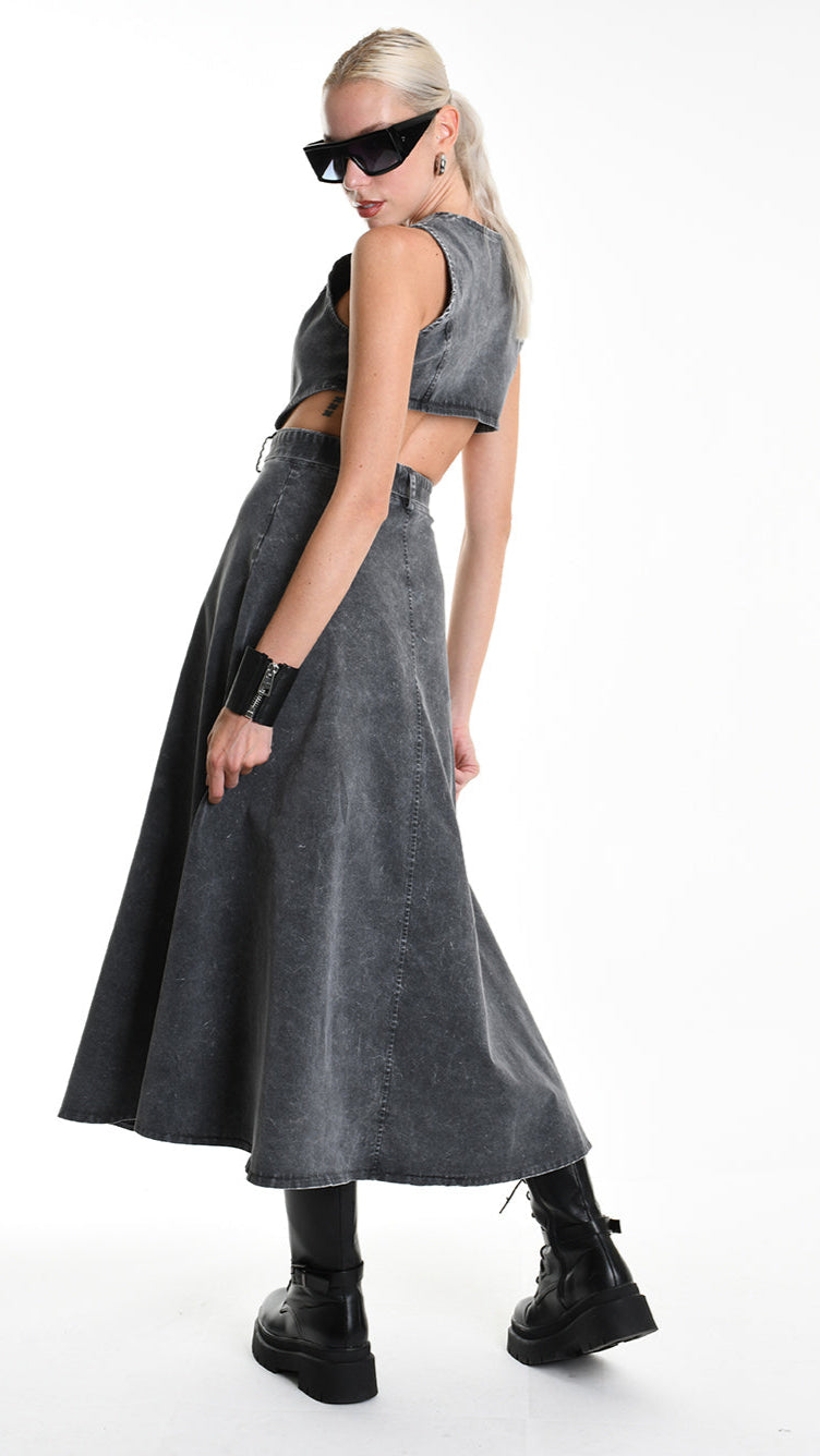 A34B W506125 DRESS Gabardina Cotton Marmorized Grey