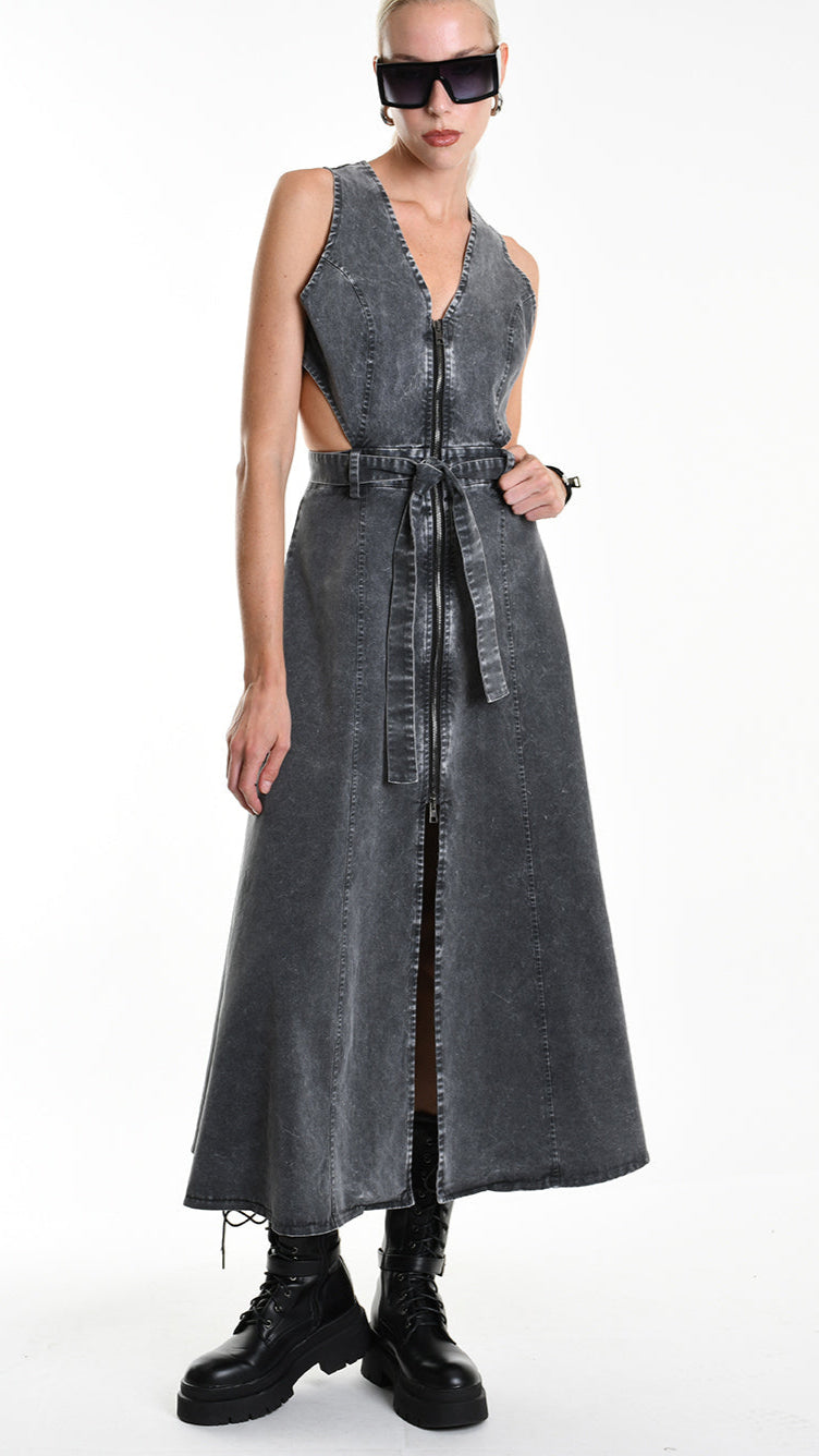 A34B W506125 DRESS Gabardina Cotton Marmorized Grey