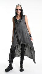 A34B W508625 GILET Asymmetric Satin Viscose Dyed Cold Black