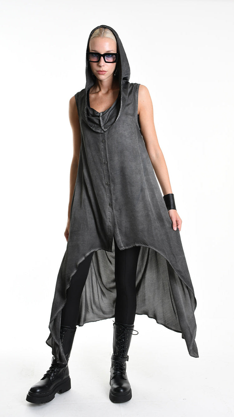 A34B W508625 GILET Asymmetric Satin Viscose Dyed Cold Black