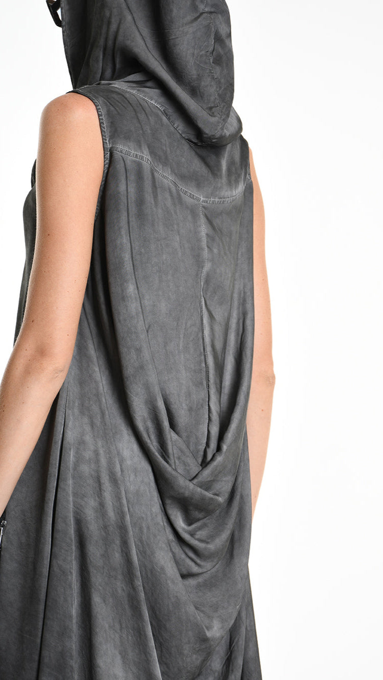 A34B W508625 GILET Asymmetric Satin Viscose Dyed Cold Black