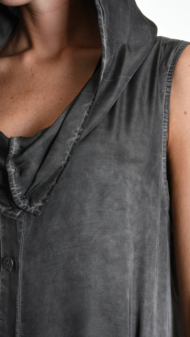 A34B W508625 GILET Asymmetric Satin Viscose Dyed Cold Black