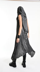 A34B W508625 GILET Asymmetric Satin Viscose Dyed Cold Black