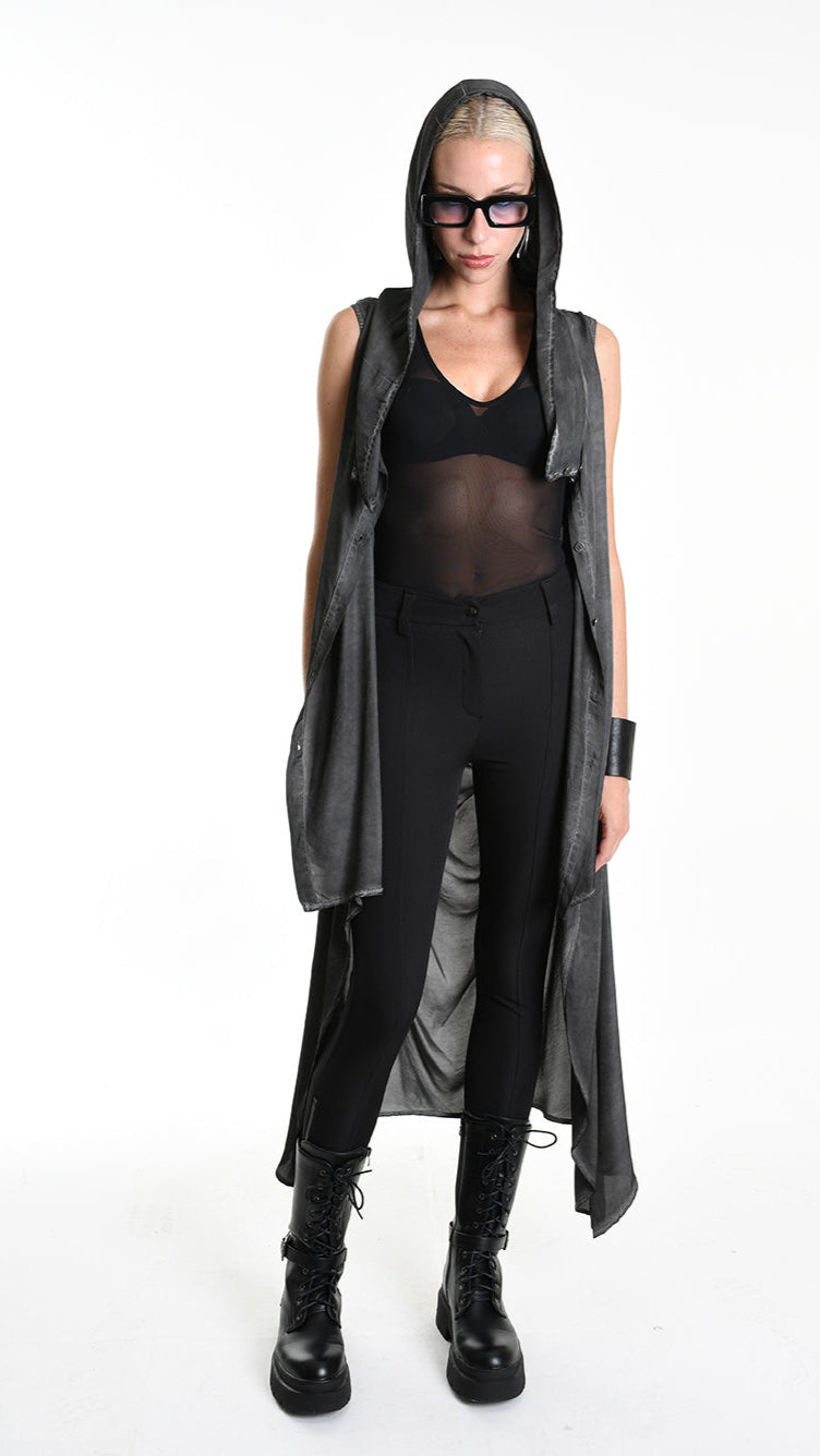 A34B W508625 GILET Asymmetric Satin Viscose Dyed Cold Black