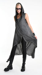 A34B W508625 GILET Asymmetric Satin Viscose Dyed Cold Black
