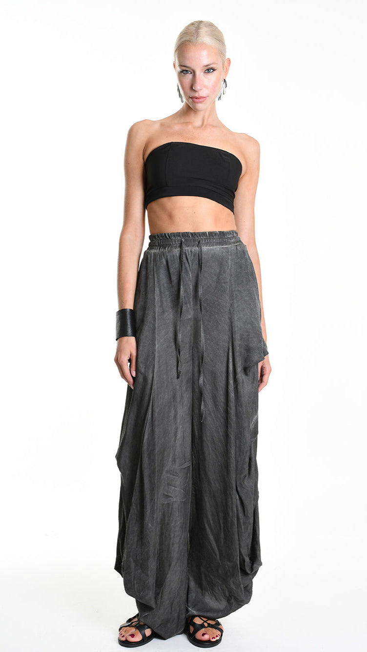 A34B W512425 TROUSER Over Wide Satin Viscose Black