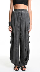 A34B W512425 TROUSER Over Wide Satin Viscose Black