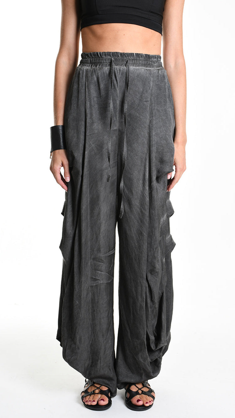 A34B W512425 TROUSER Over Wide Satin Viscose Black