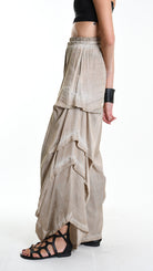 A34B W512425 TROUSER Over Wide Satin Viscose Sand