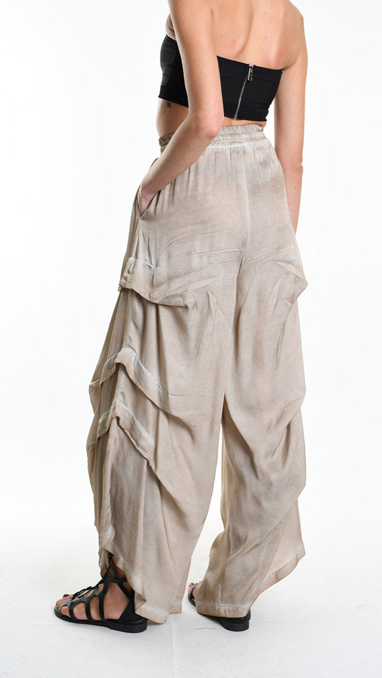 A34B W512425 TROUSER Over Wide Satin Viscose Sand